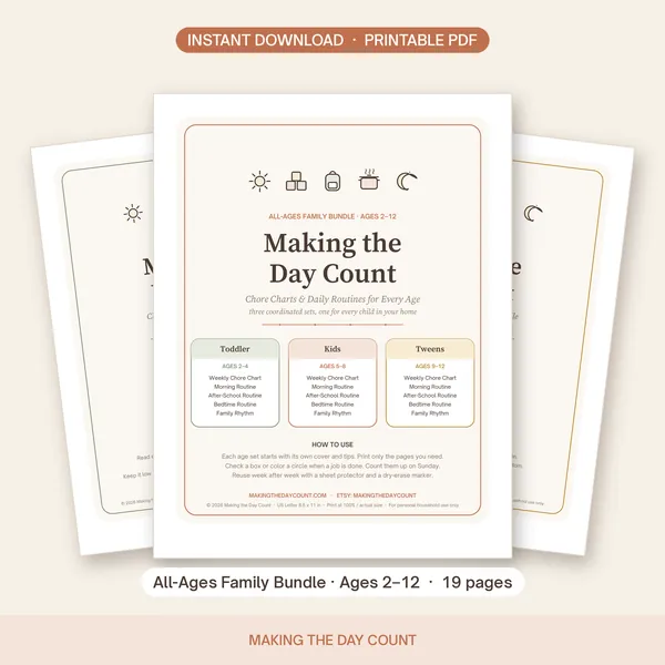 All-Ages Family chore chart bundle cover for toddlers, kids and tweens ages 2 to 12