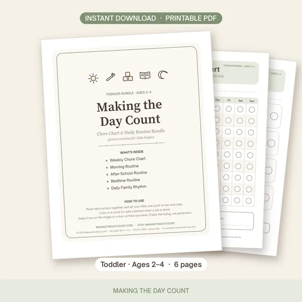Toddler chore chart and picture routine printable bundle cover for ages 2 to 4